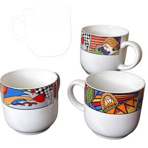 Set of 3 Colorful Art-Inspired Art Deco Vtg Vitromaster Metropolitan Mugs 1991